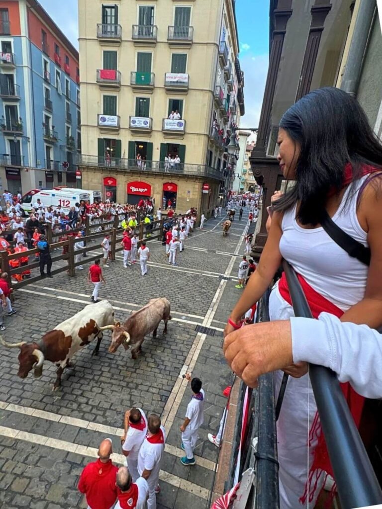 Running of the bulls view from the balcony