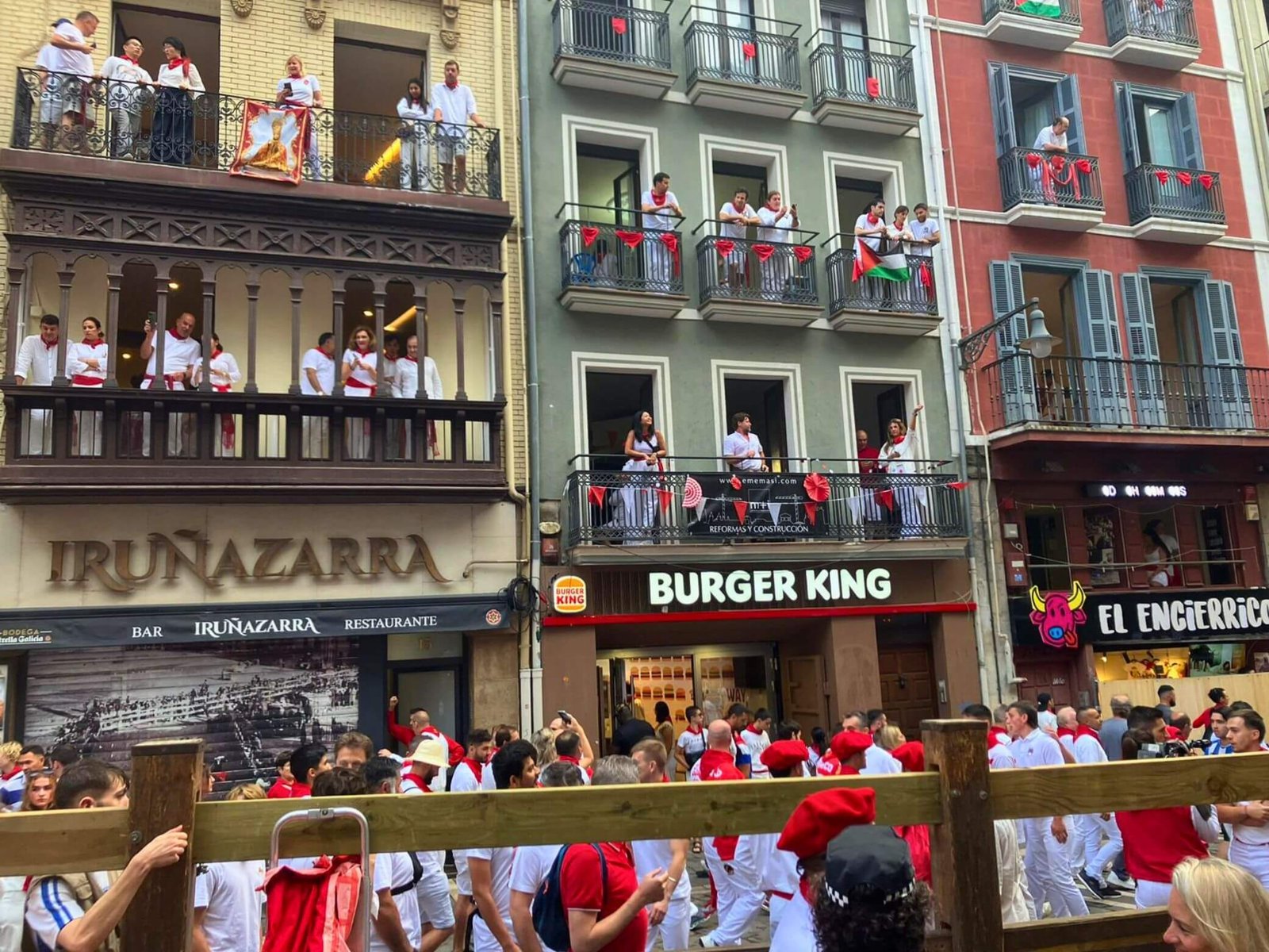 Street level view of the running of the bulls