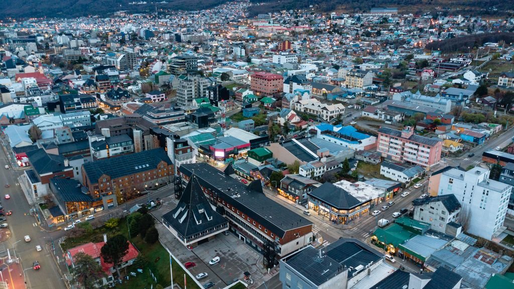 Aerial photo of Ushuaia city.
