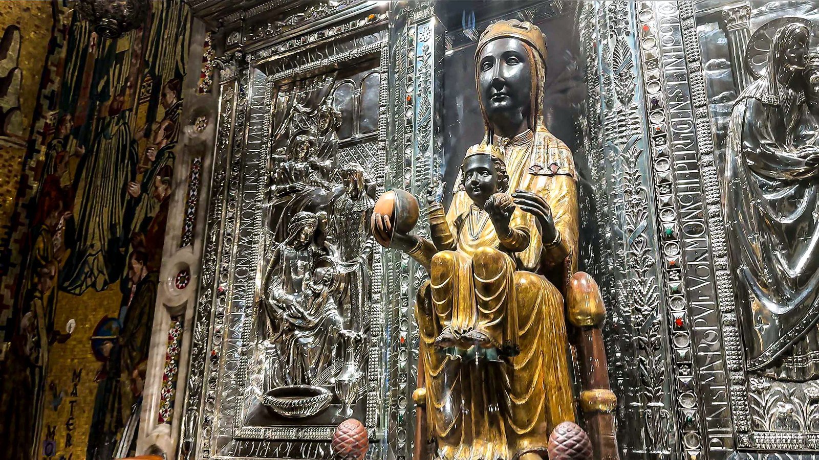 The Black Madonna, Our Lady of Montserrat, inside the basilica.