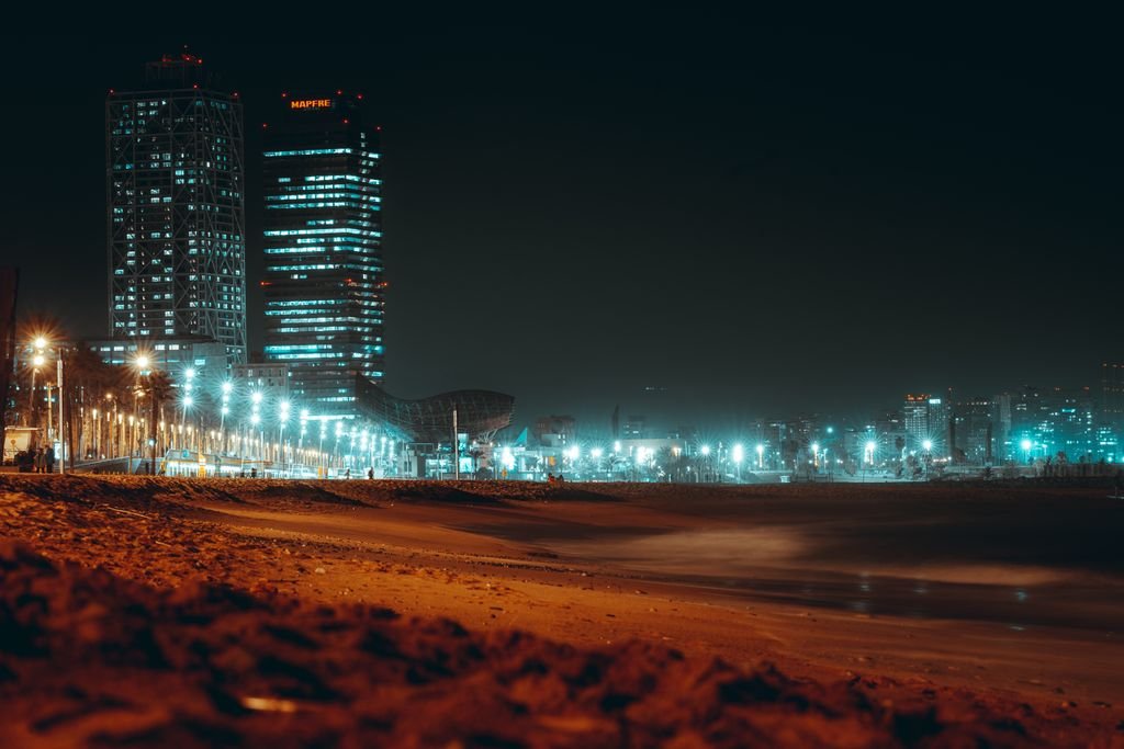 Barcelona beach at night